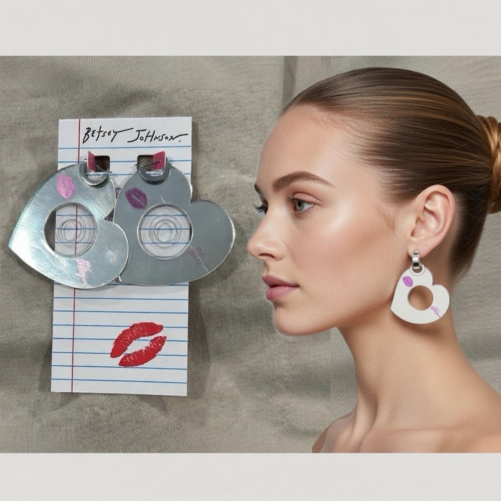 Betsey Johnson Silver and Pink Heart Earrings